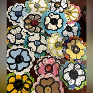 Junk journal mix media Colorful Button Flower Embellishments paper flowers